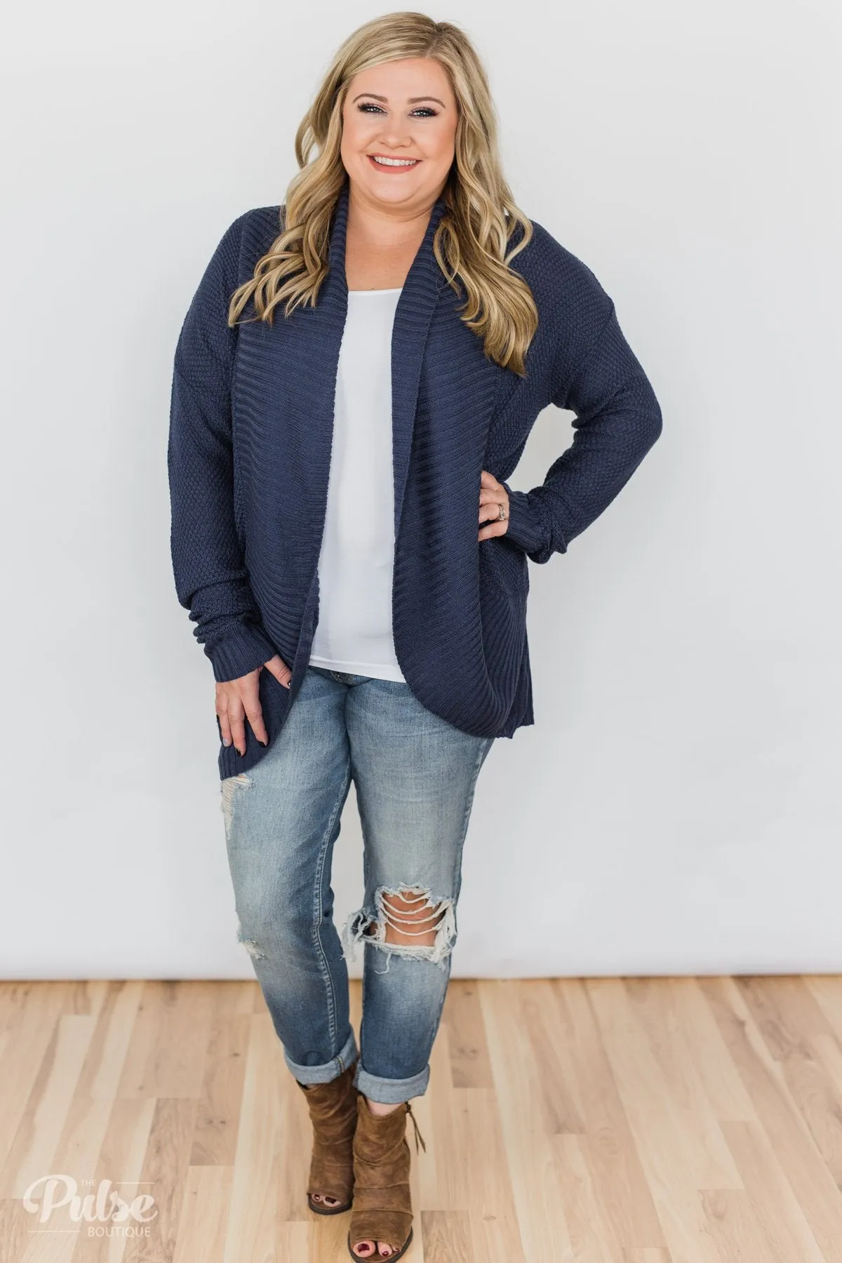 Knitted Drape Cardigan - Navy