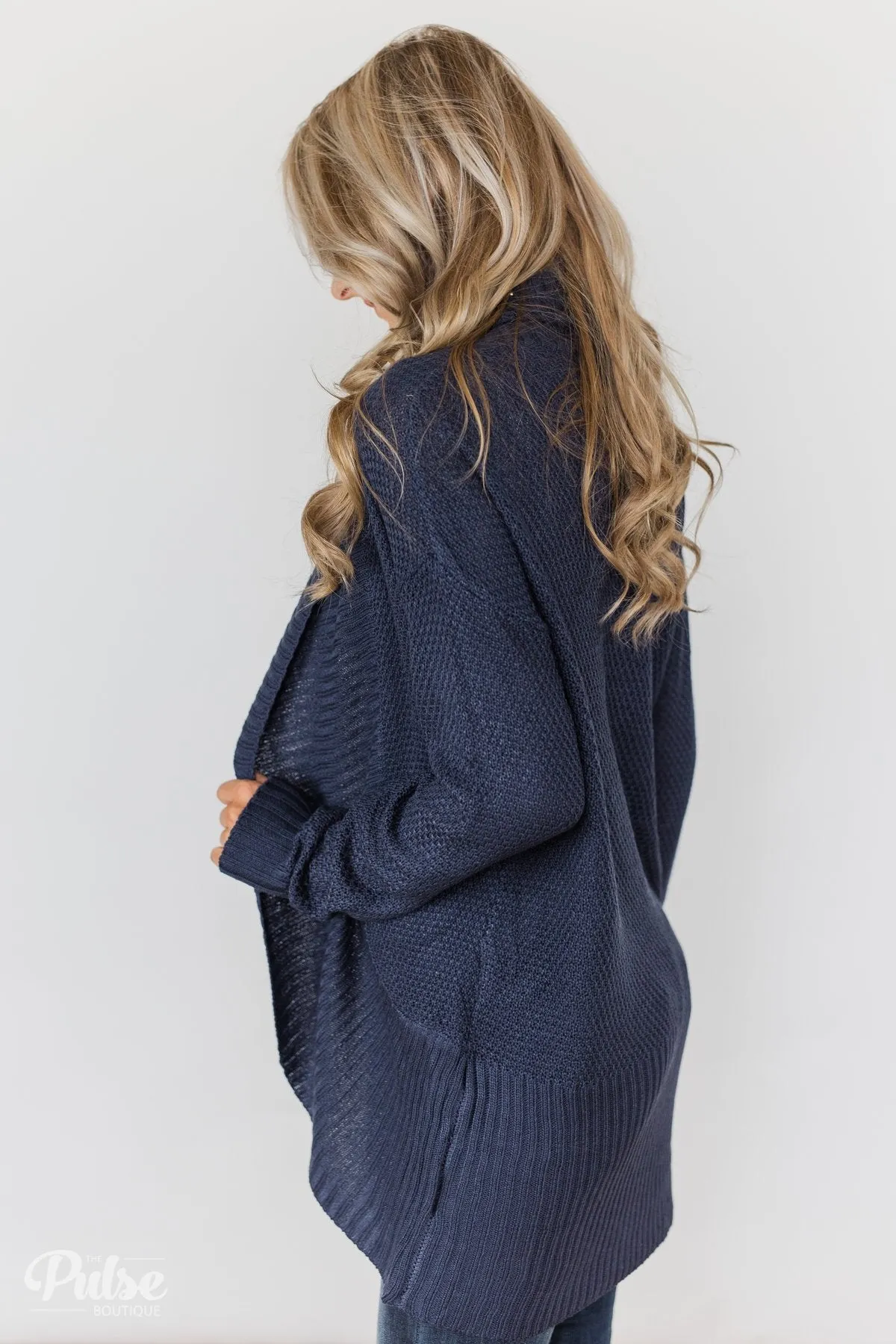 Knitted Drape Cardigan - Navy