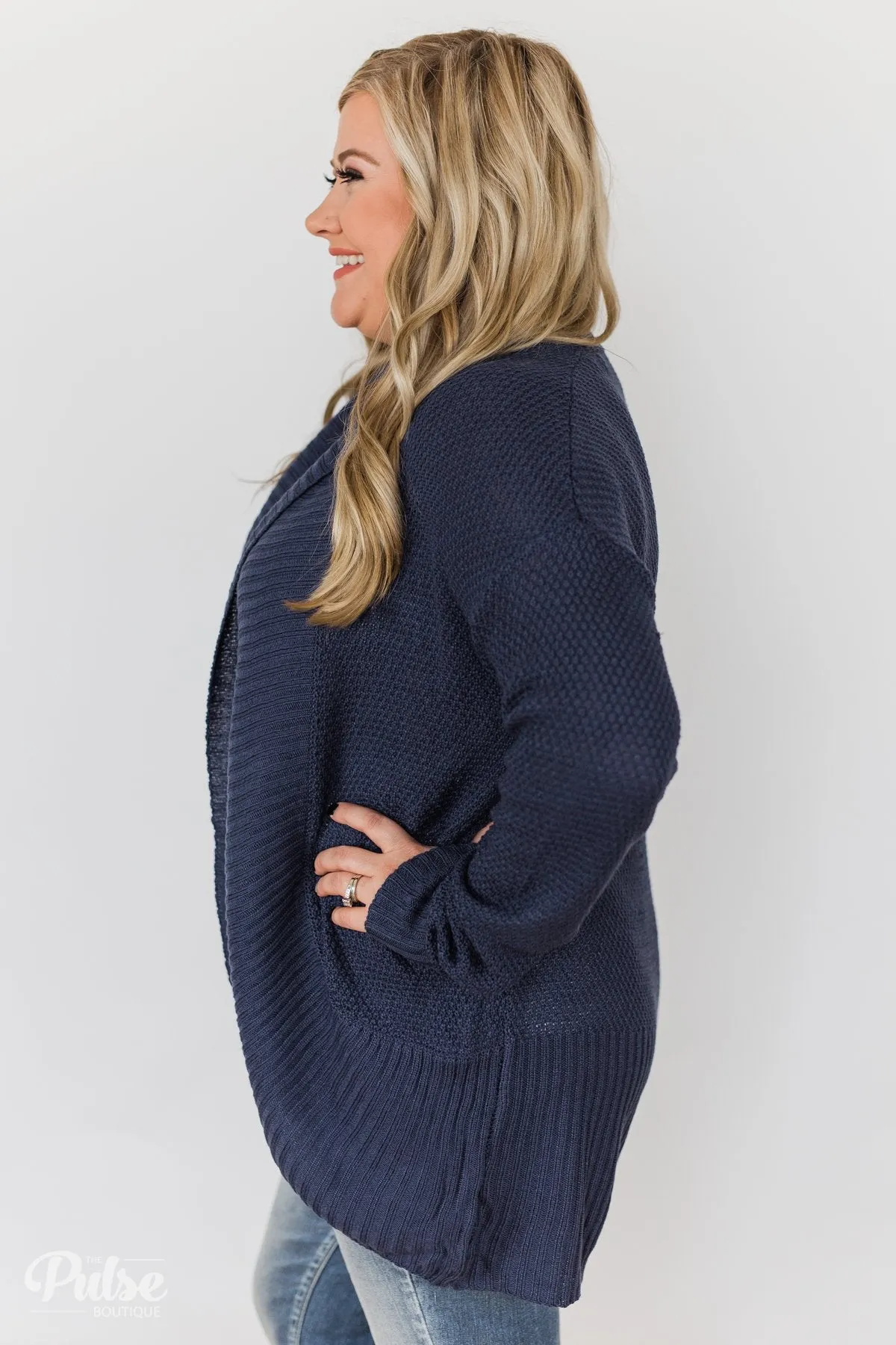 Knitted Drape Cardigan - Navy