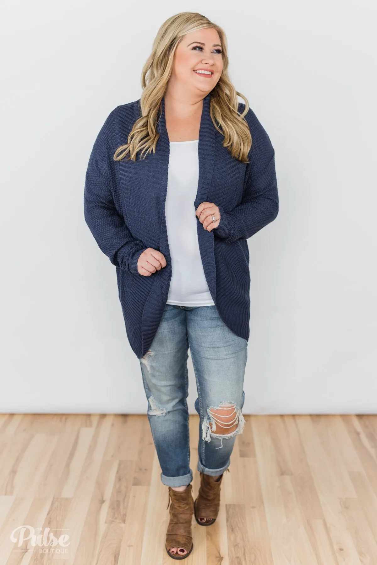 Knitted Drape Cardigan - Navy