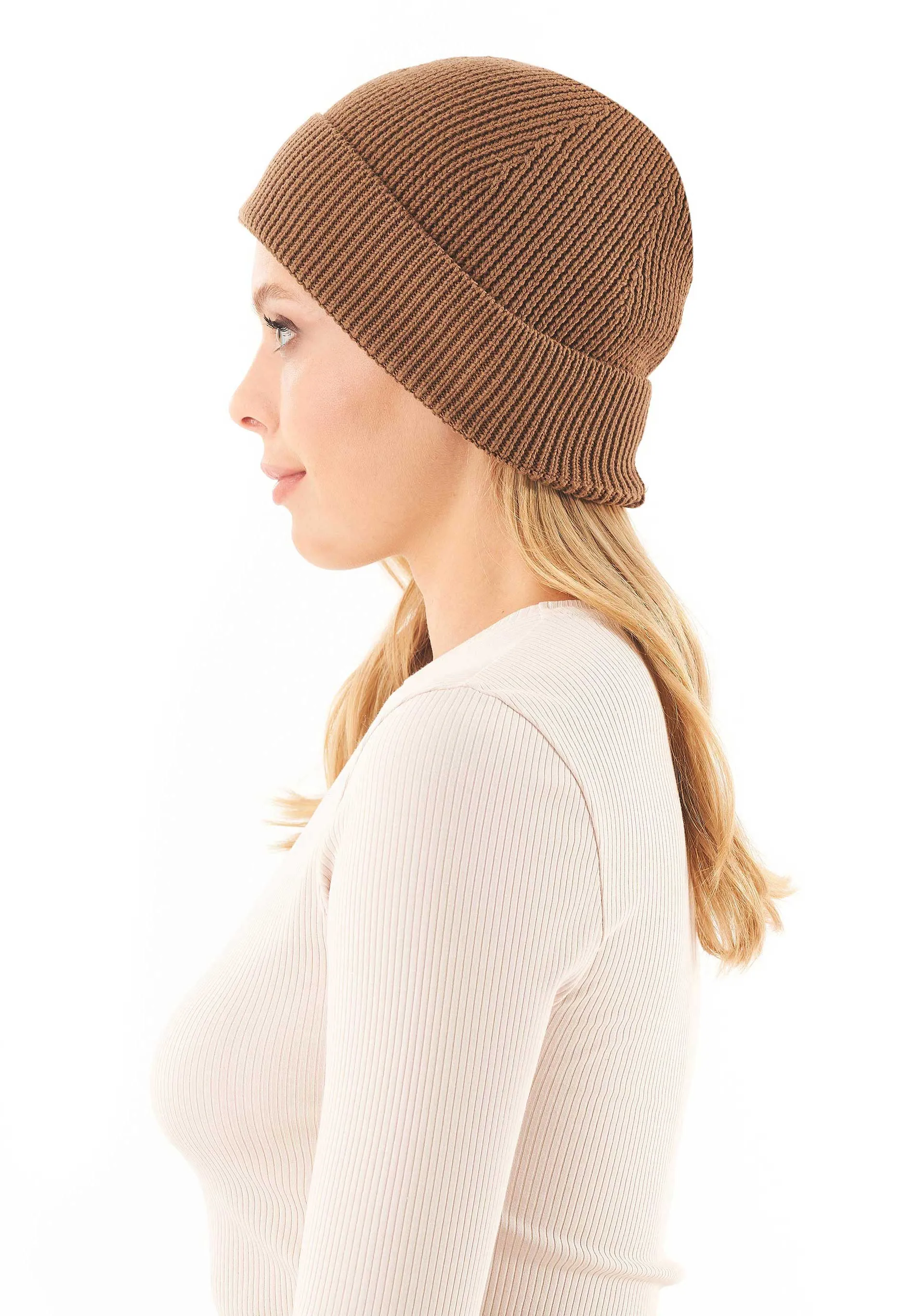 Knitted Organic Cotton Beanie Camel
