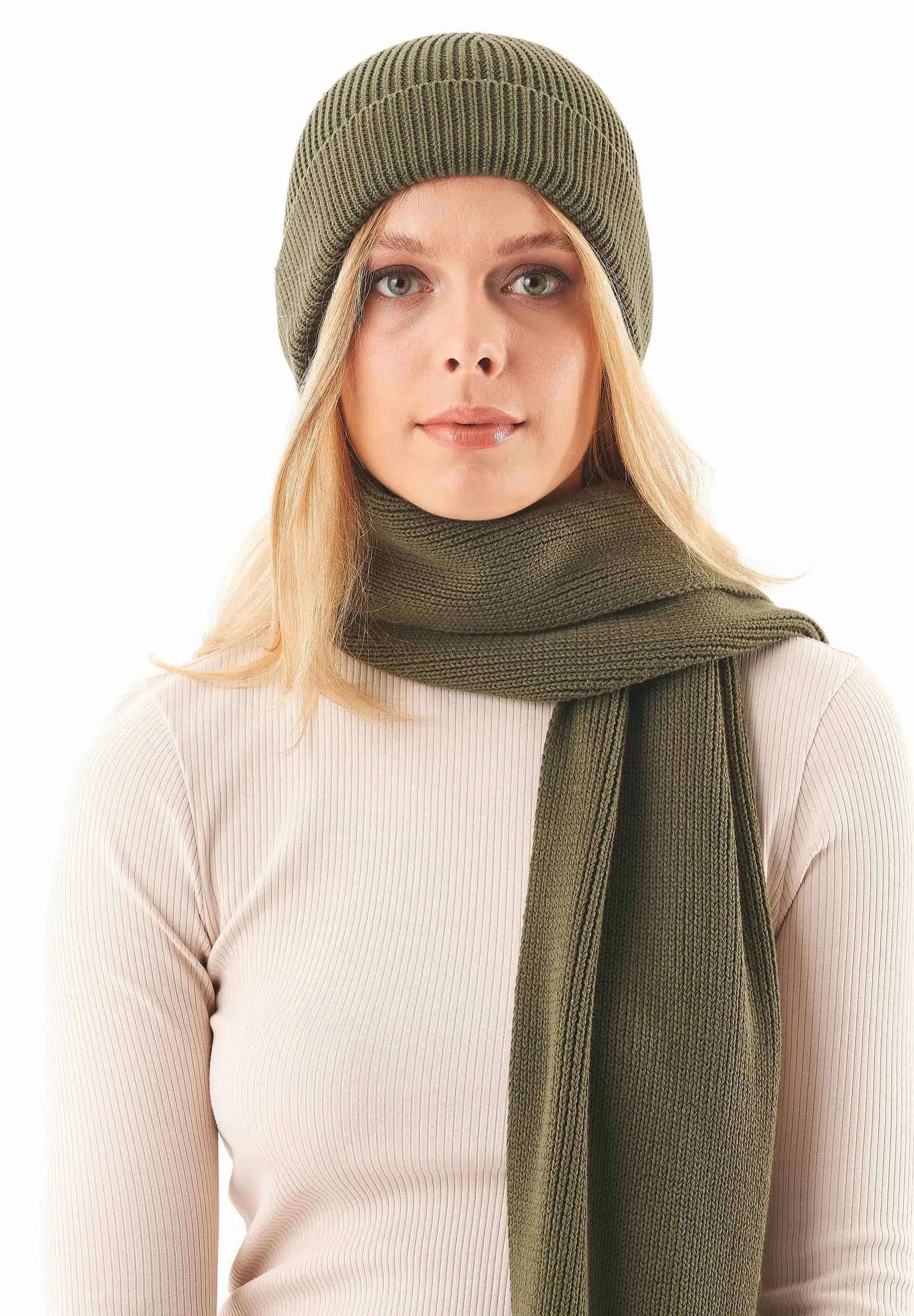 Knitted Organic Cotton Beanie Military Olive