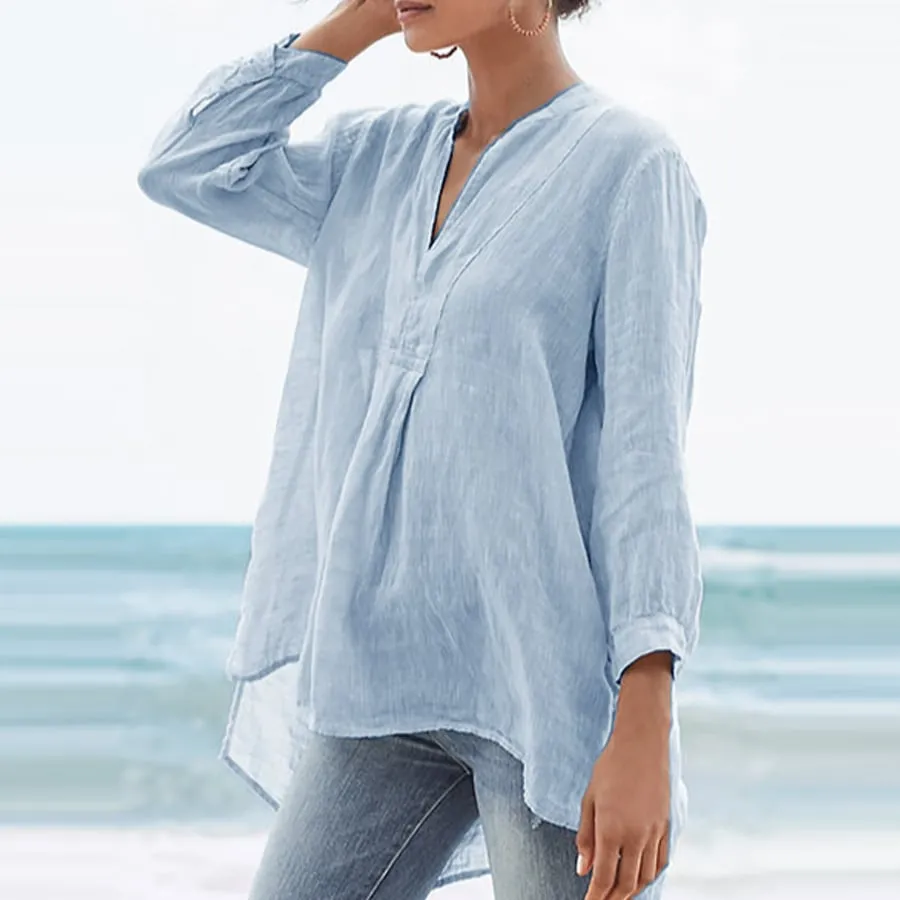 Ladies Casual Simple Style Cotton Linen Shirt