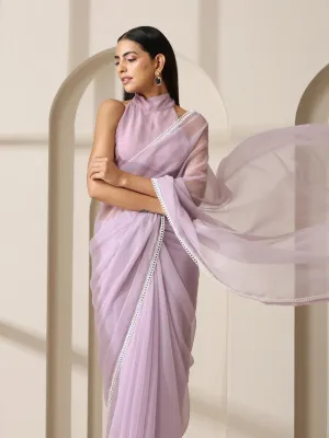Lavender Chiffon Saree with Lace and Self Fabric Blouse
