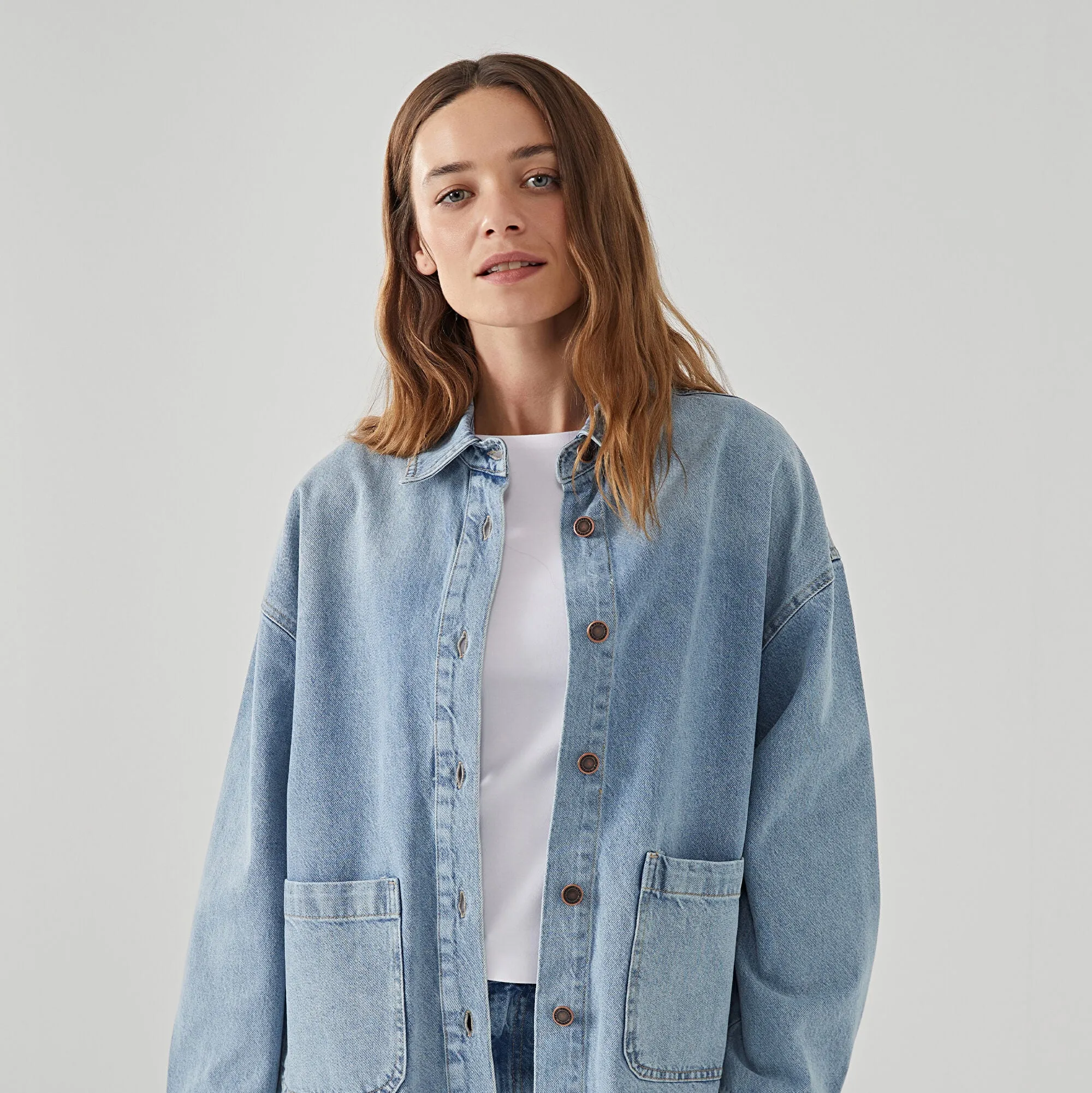 LC WAIKIKI Straight Long Sleeve Women Jean Shirt Jacket