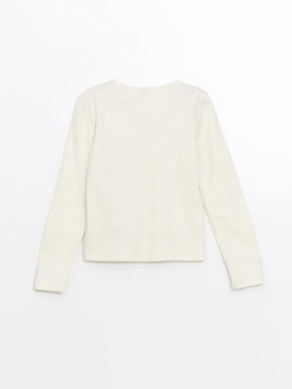 LCW Kids Ecru Crew Neck Bow Detailed Girls Crop T-Shirt