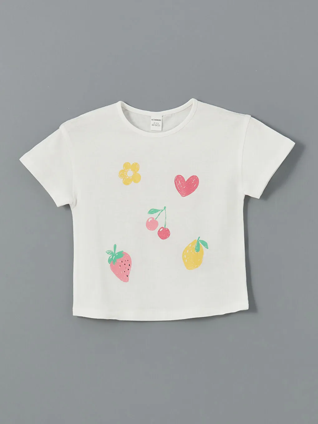 LCW Kids Ecru Crew Neck Printed Combed Cotton Girls T-Shirt
