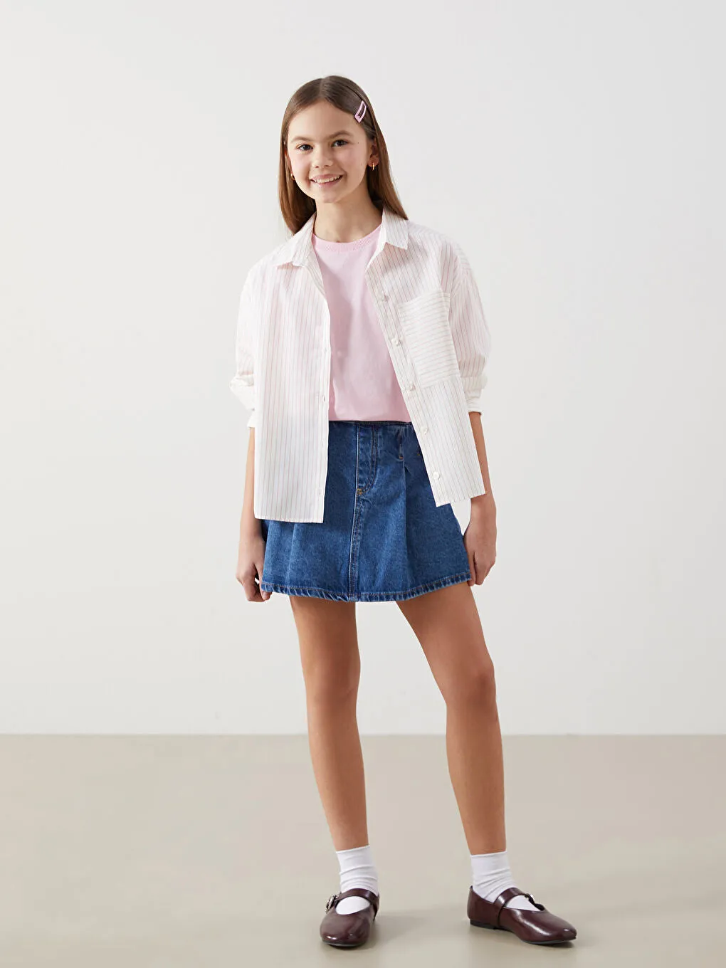LCW Kids Indigo Elastic Waist Girl Jean Shorts Skirt