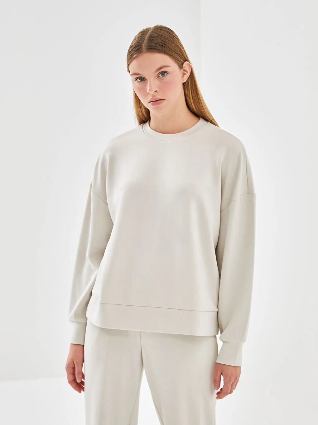 LCW Vision Anthracite Crew Neck Oversize Women Sweatshirt
