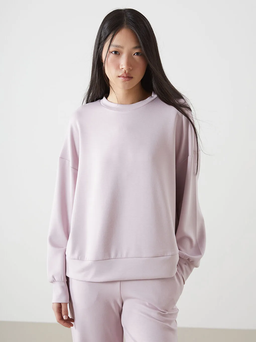 LCW Vision Anthracite Crew Neck Oversize Women Sweatshirt