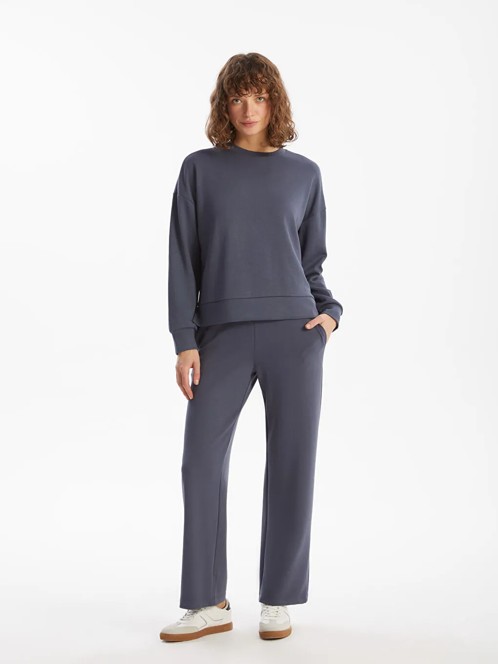 LCW Vision Anthracite Crew Neck Oversize Women Sweatshirt