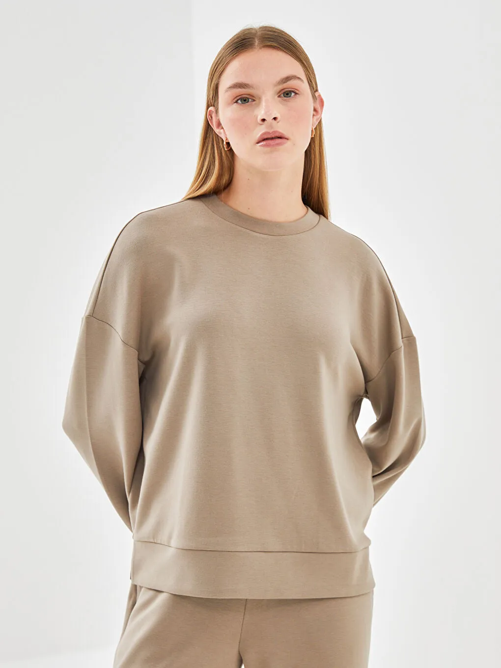 LCW Vision Anthracite Crew Neck Oversize Women Sweatshirt
