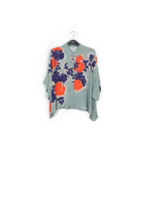 Light blue, blue and orange oversized shirt with floral print