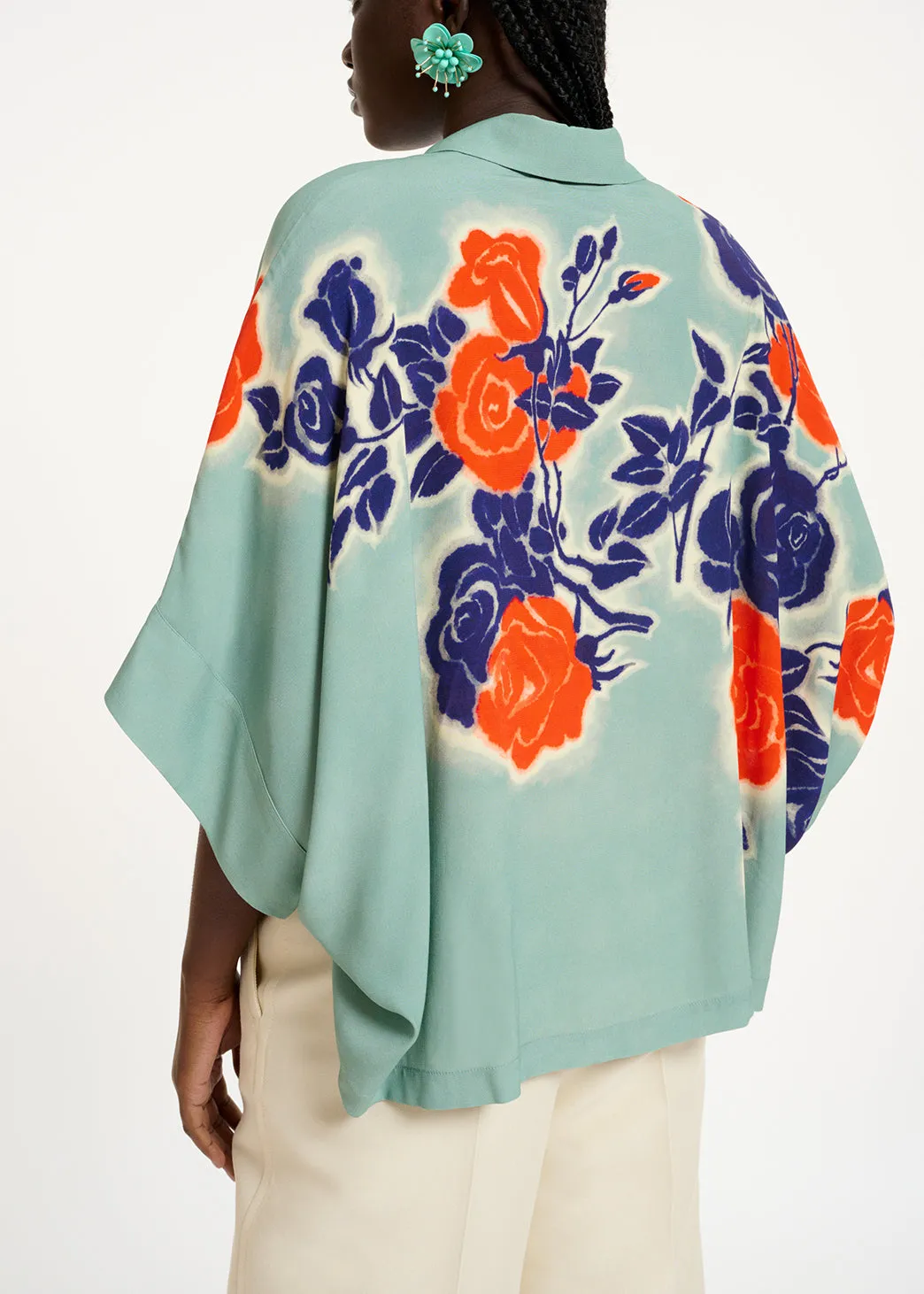 Light blue, blue and orange oversized shirt with floral print