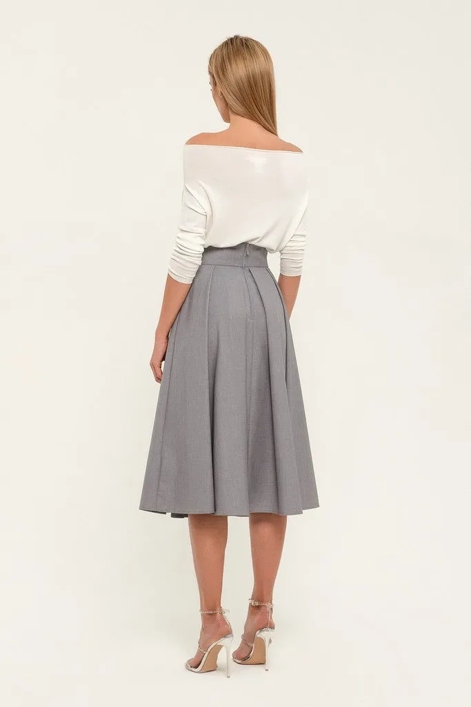 Light gray Day Cirkle High Waist Below Knee Skirt with Pockets
