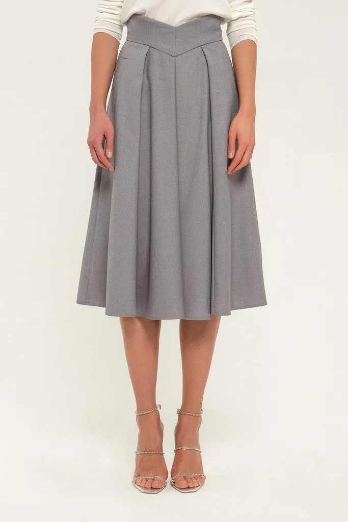 Light gray Day Cirkle High Waist Below Knee Skirt with Pockets