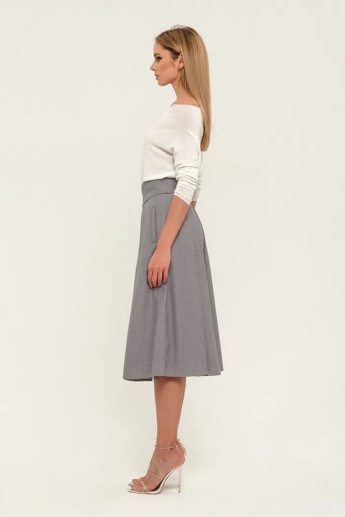 Light gray Day Cirkle High Waist Below Knee Skirt with Pockets