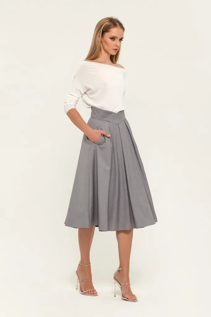 Light gray Day Cirkle High Waist Below Knee Skirt with Pockets