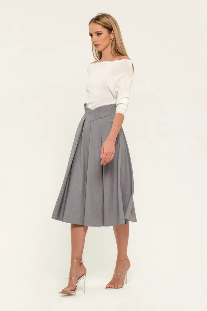 Light gray Day Cirkle High Waist Below Knee Skirt with Pockets