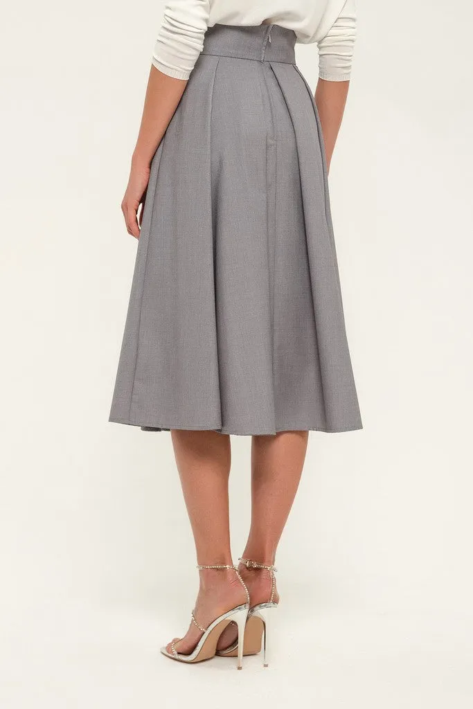 Light gray Day Cirkle High Waist Below Knee Skirt with Pockets