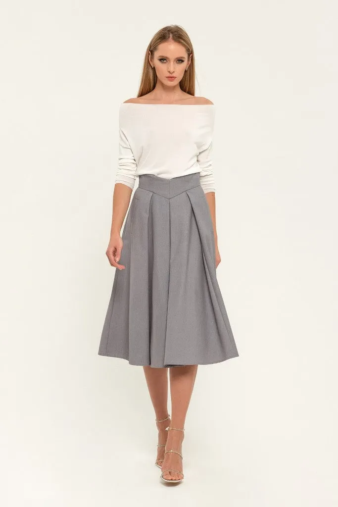 Light gray Day Cirkle High Waist Below Knee Skirt with Pockets