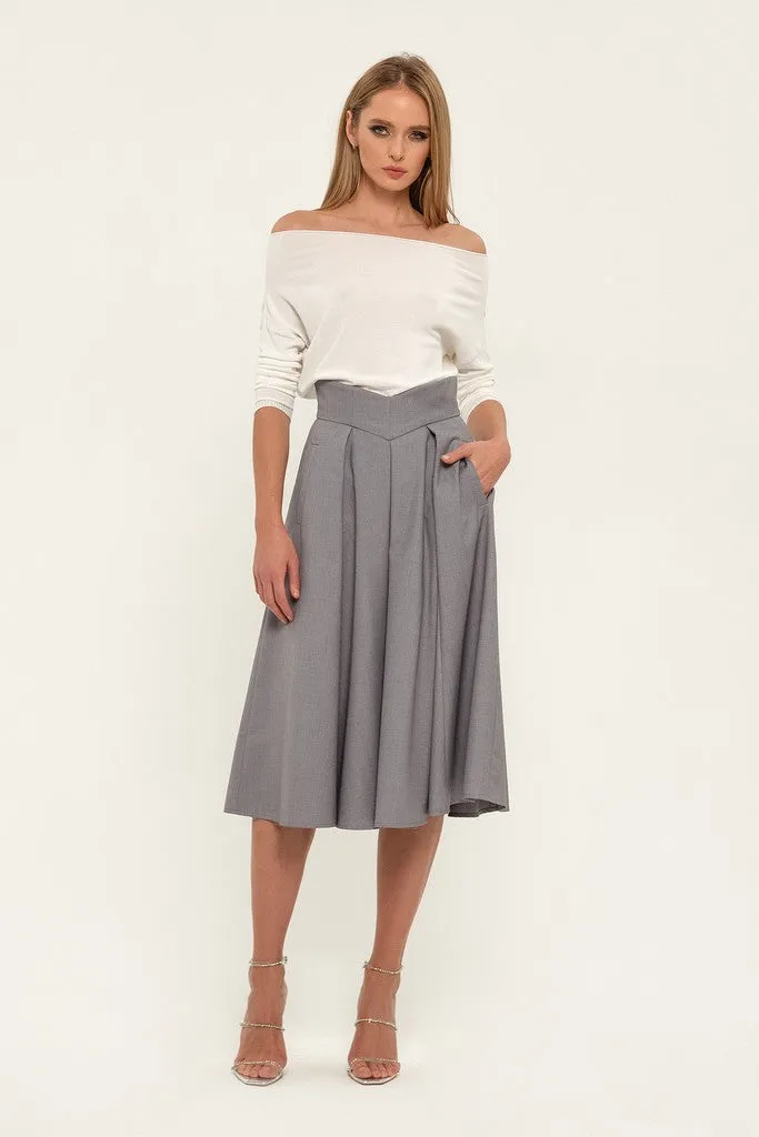 Light gray Day Cirkle High Waist Below Knee Skirt with Pockets
