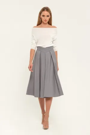 Light gray Day Cirkle High Waist Below Knee Skirt with Pockets