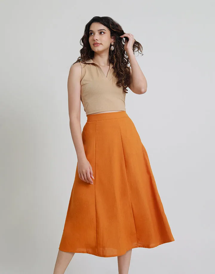 Linen A- Line Skirt with Side Pockets