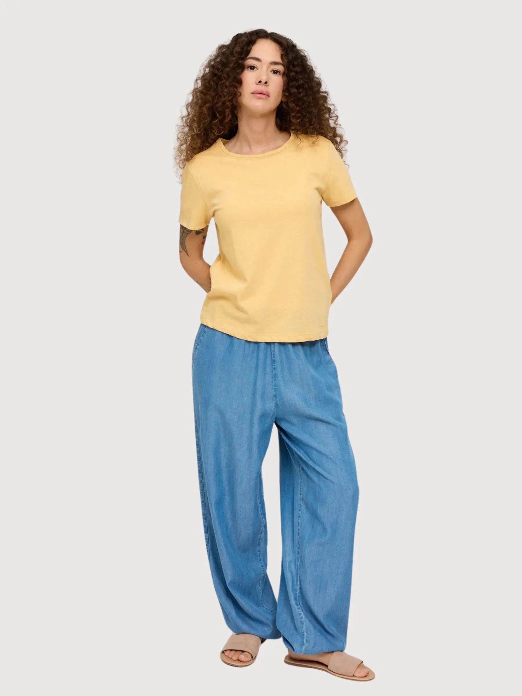 Linen-Mix Basic T Banana | Mazine