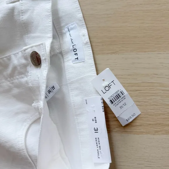 LOFT Curvy High Rise Waist Skinny Ankle Jean White New 31 Waist Size 12 Stretch