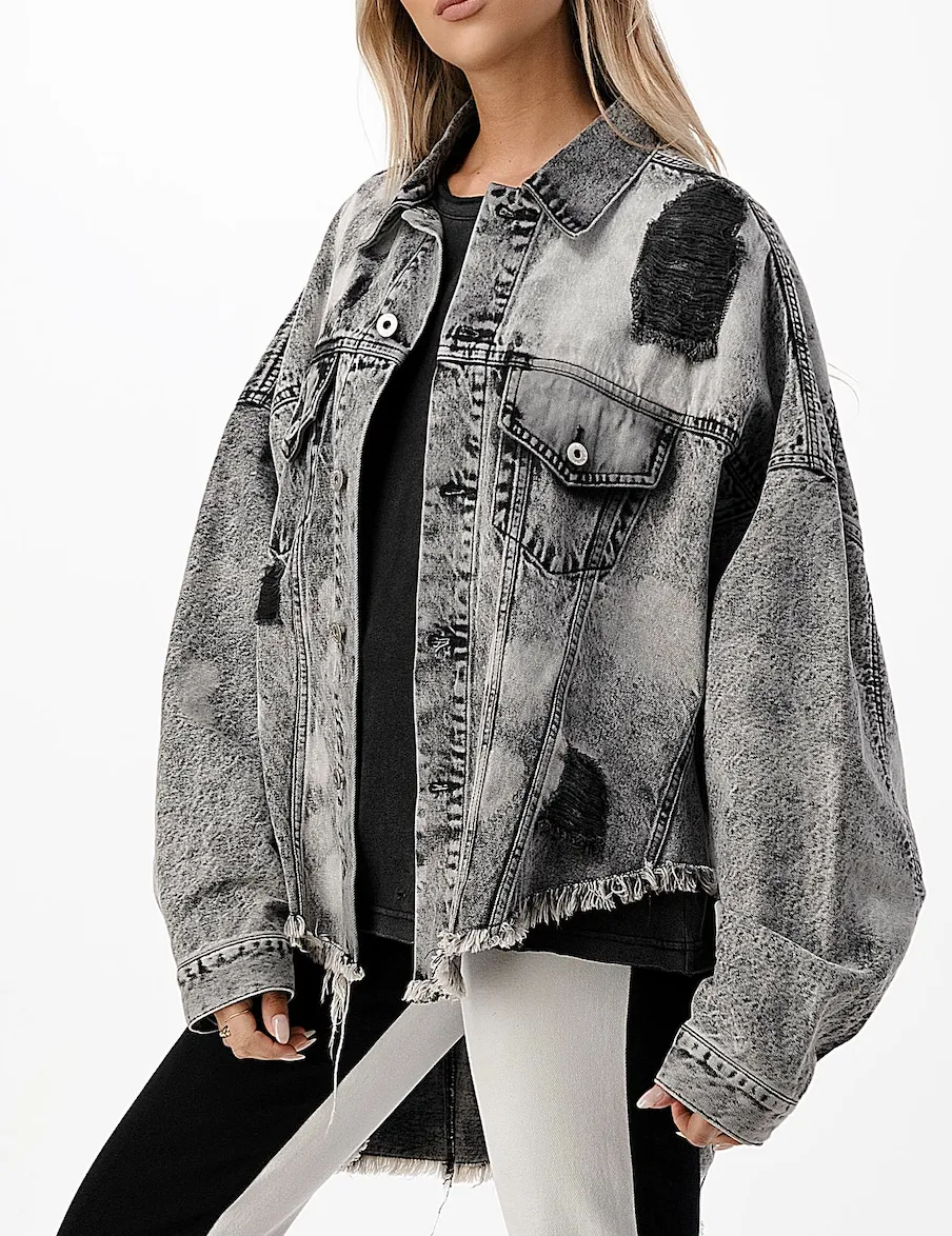 Long Sleeve Distressed Denim Jacket