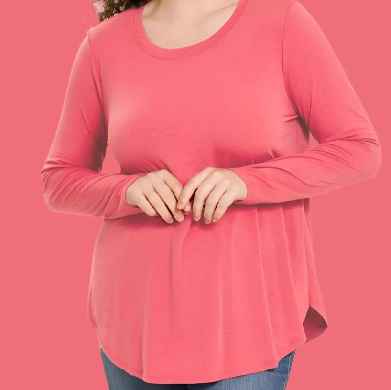 Long Sleeve Round Neck Round Hem Top Plus