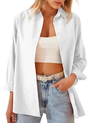 Long Sleeves Loose Buttoned Solid Color Lapel Blouses&Shirts Tops
