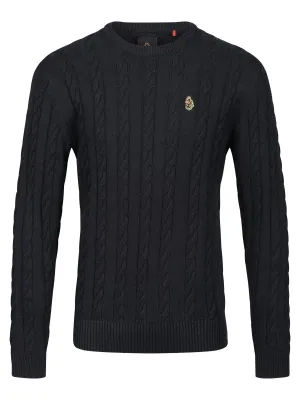 Luke Aspen Cable Knit Jumper Jet Black