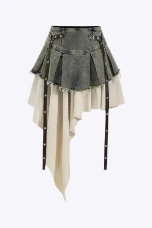 Magnolia - Elegant Patchwork Detail Woman's High Waist Skirt