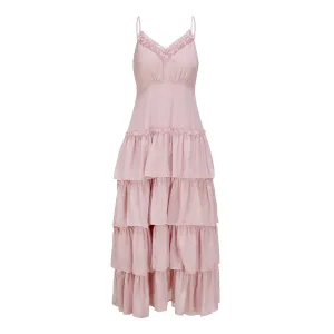 Mandy Full-Length Ruffle Dress- Pink Blush