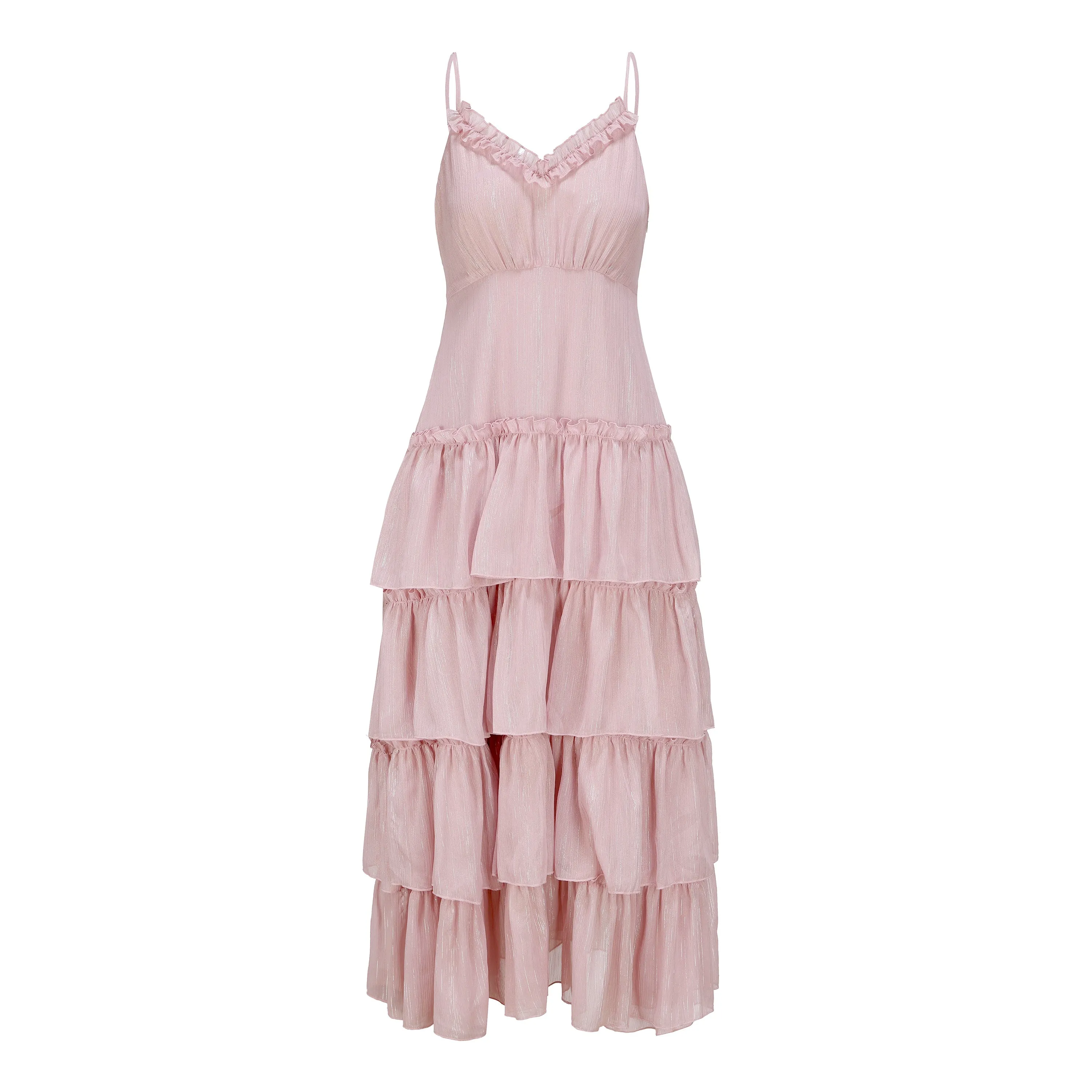 Mandy Full-Length Ruffle Dress- Pink Blush