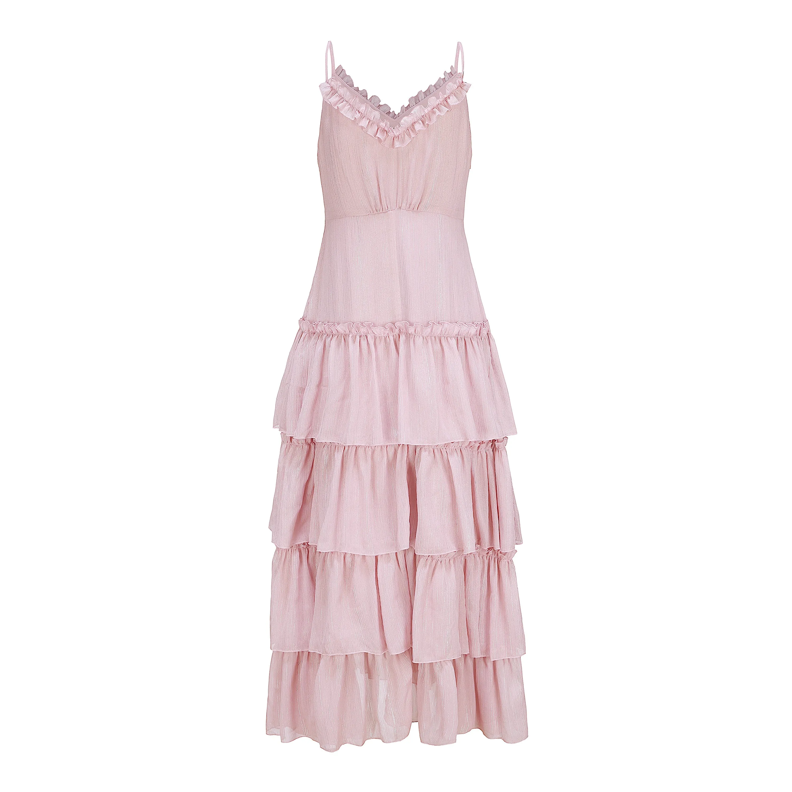 Mandy Full-Length Ruffle Dress- Pink Blush