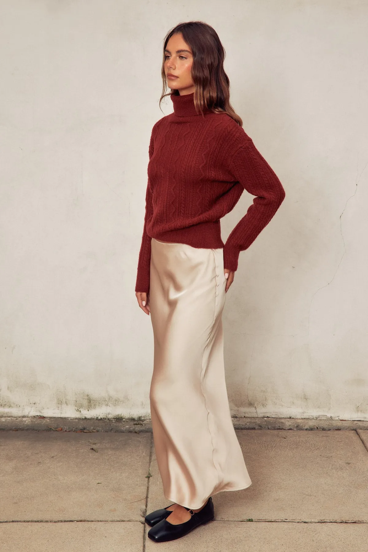 Martina Satin Pull On Maxi Skirt
