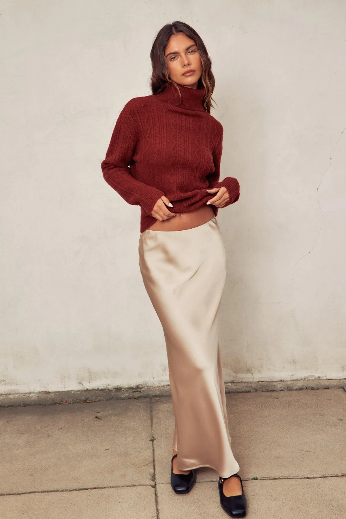 Martina Satin Pull On Maxi Skirt