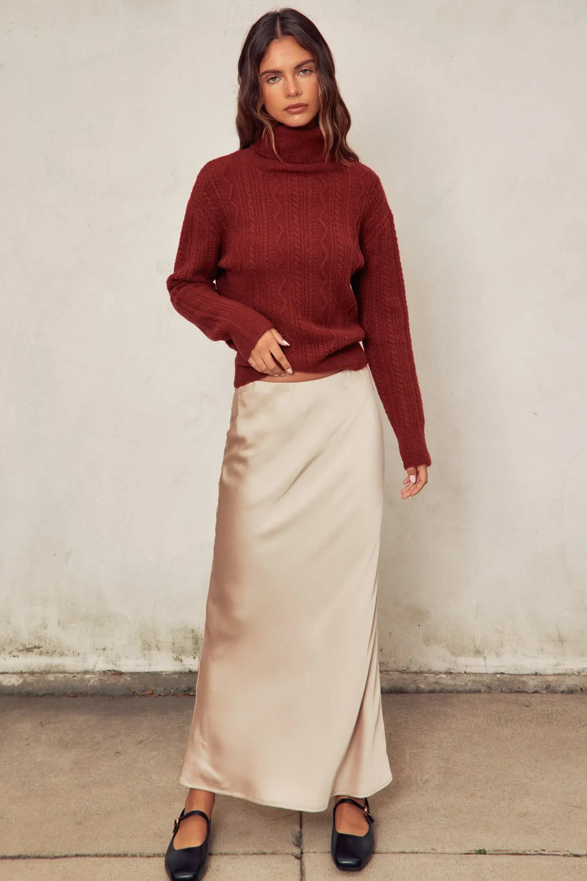 Martina Satin Pull On Maxi Skirt