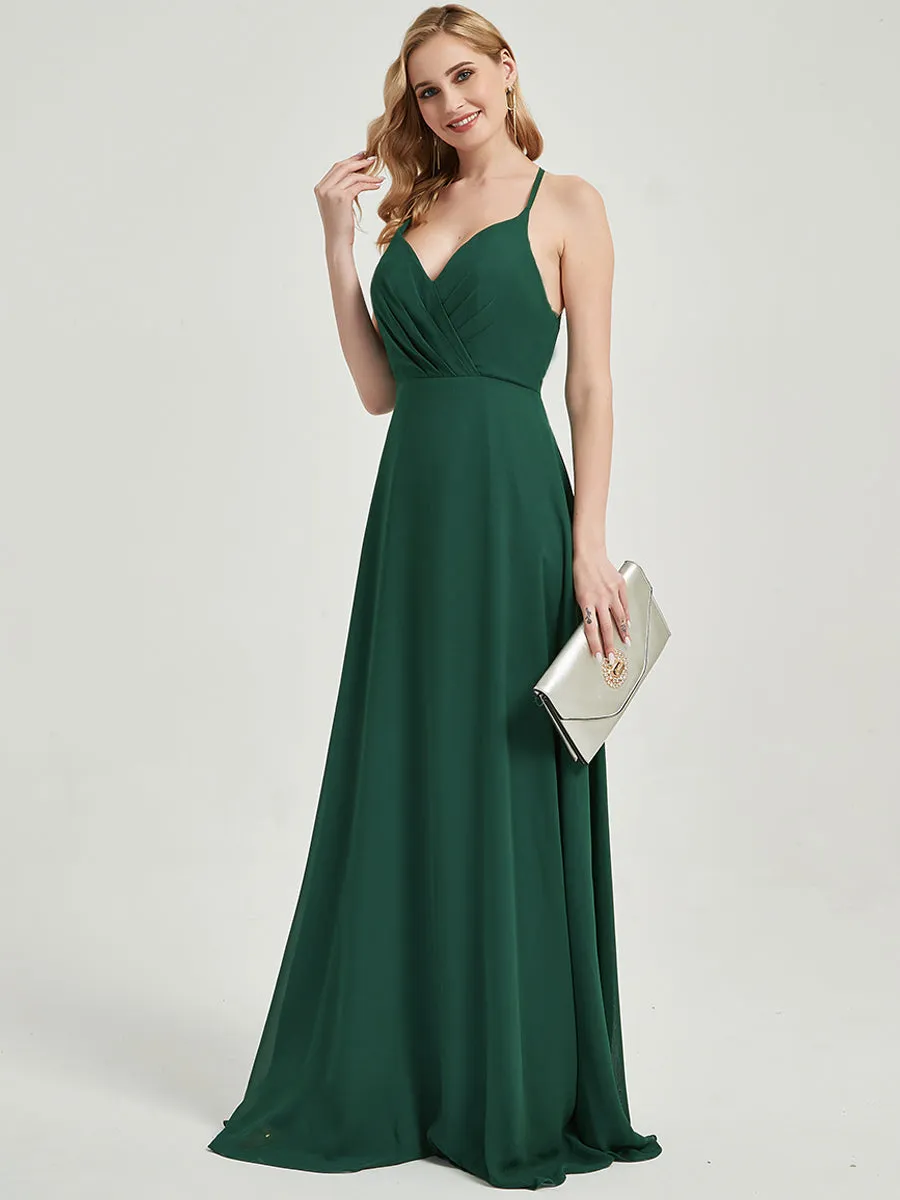 Mauve Pleated Halter V-Neck Backless Maxi Chiffon Bridesmaid Dress