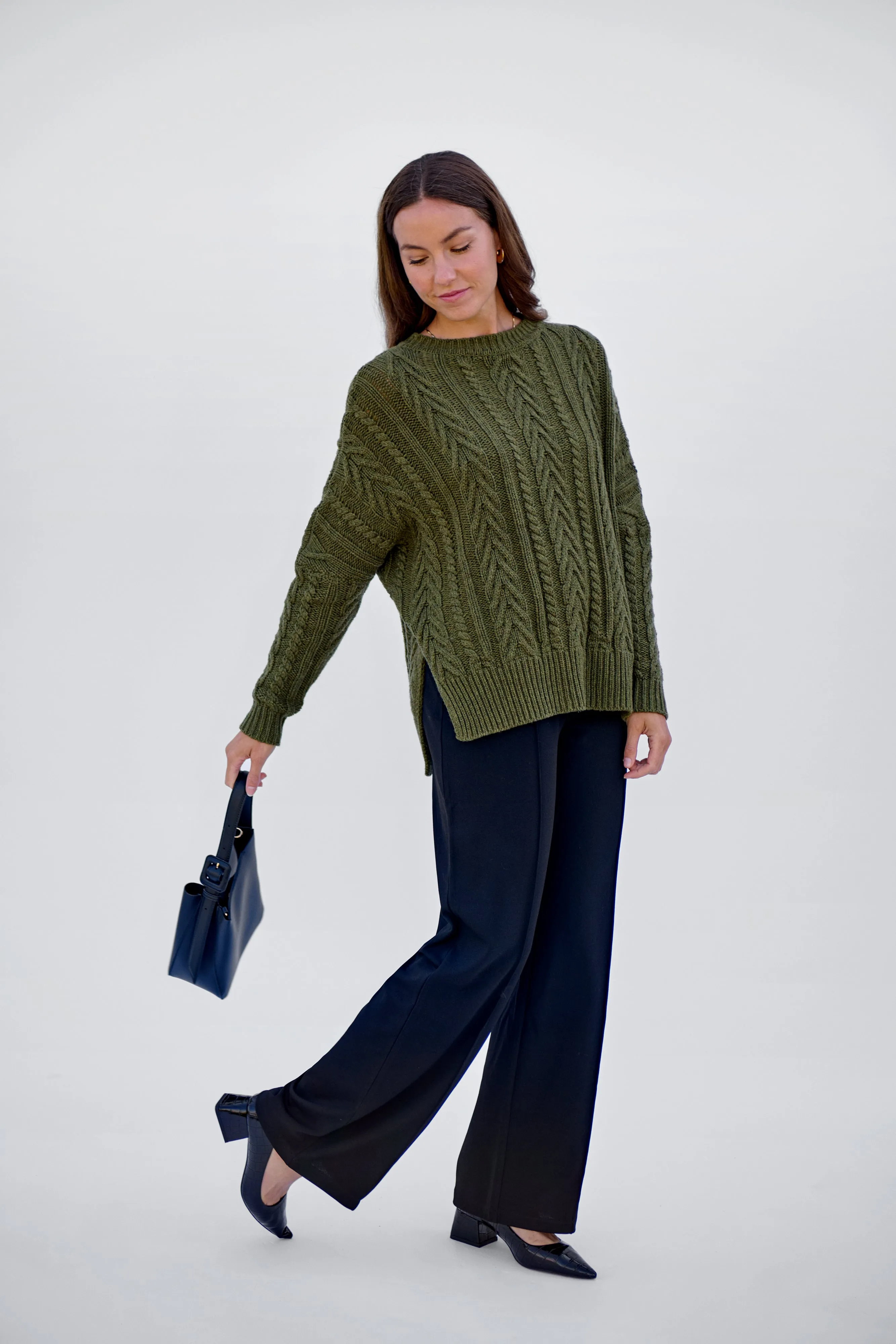 Maxted, Soft Touch Cable Pullover | Rural Khaki