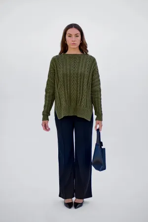 Maxted, Soft Touch Cable Pullover | Rural Khaki