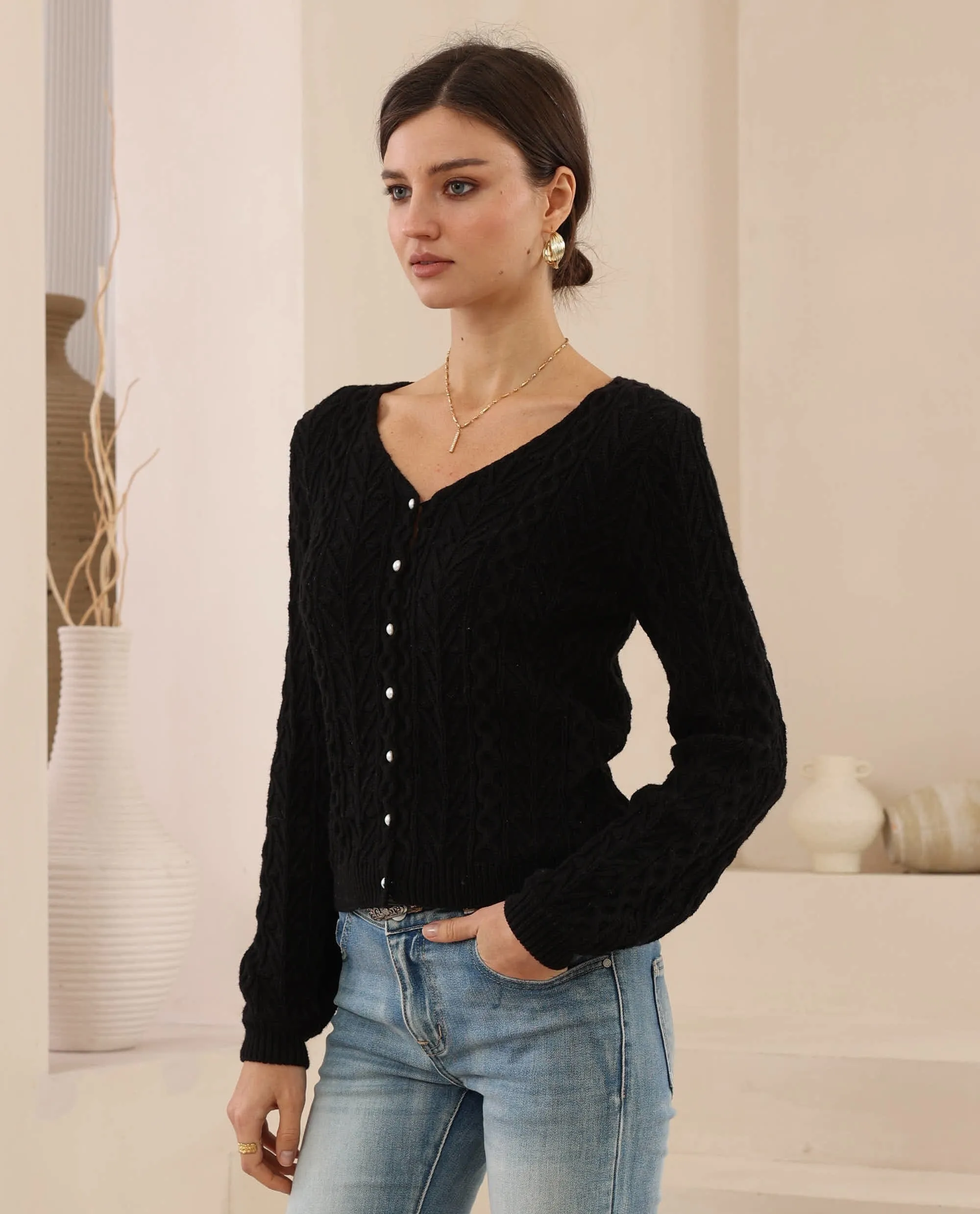 Mei Cable Cardigan - Black