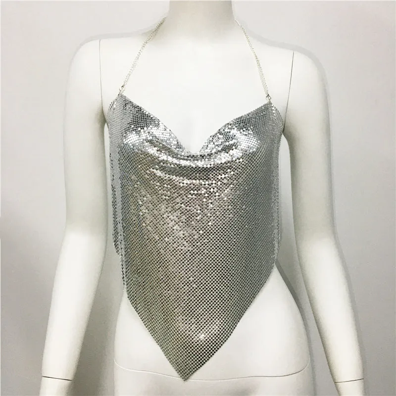 Metal Sequin Halters Nightclub Fashion Show Carnival Sexy Backless Sling