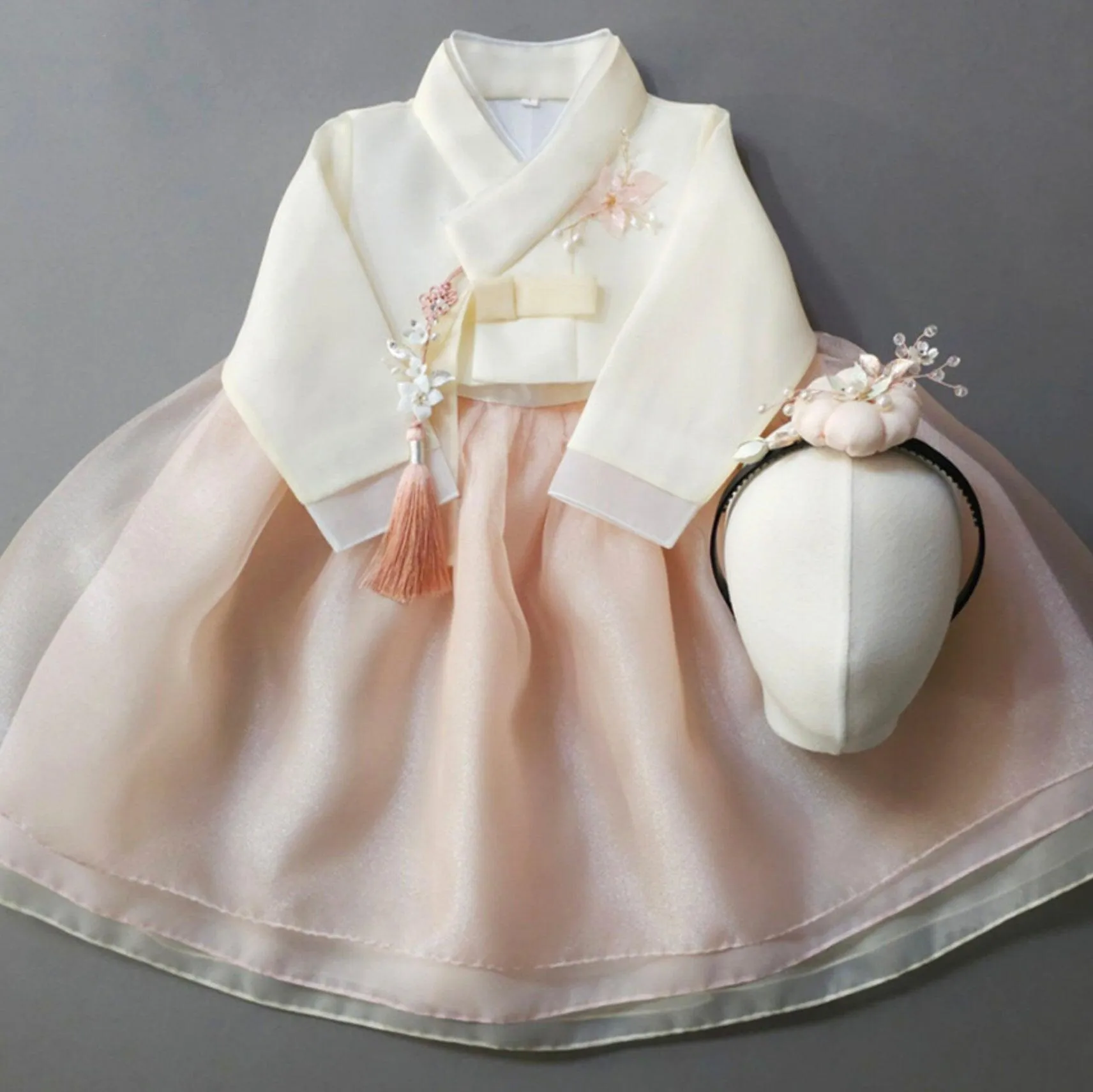 Miho Layered Coral Dress Girl Hanbok (1-8YR)
