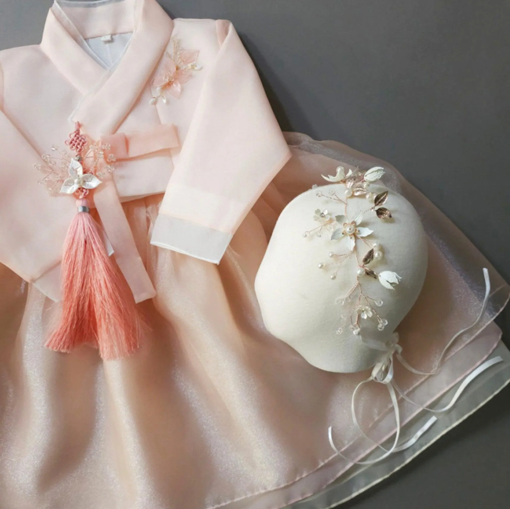 Miho Layered Coral Dress Girl Hanbok (1-8YR)