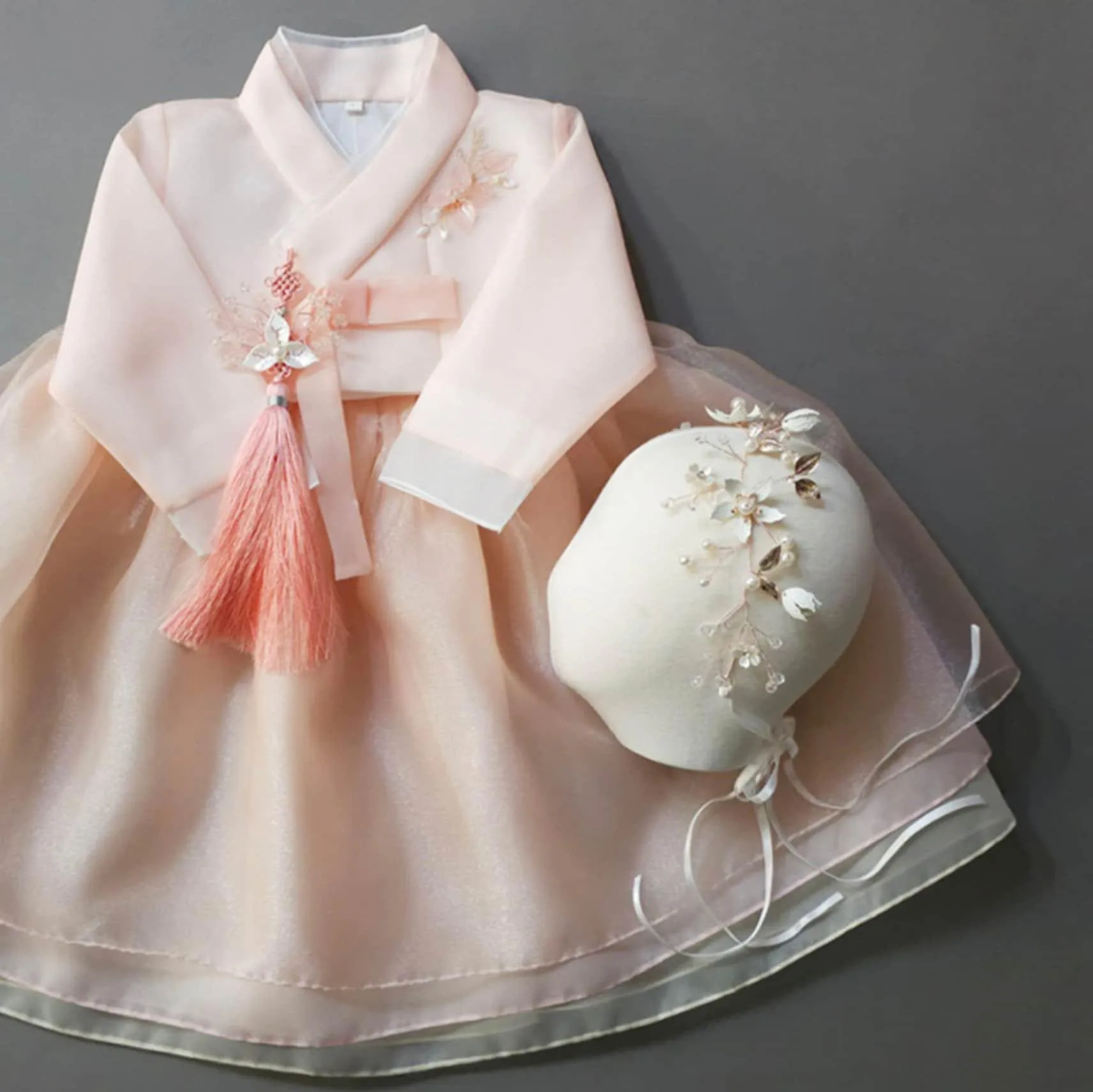 Miho Layered Coral Dress Girl Hanbok (1-8YR)