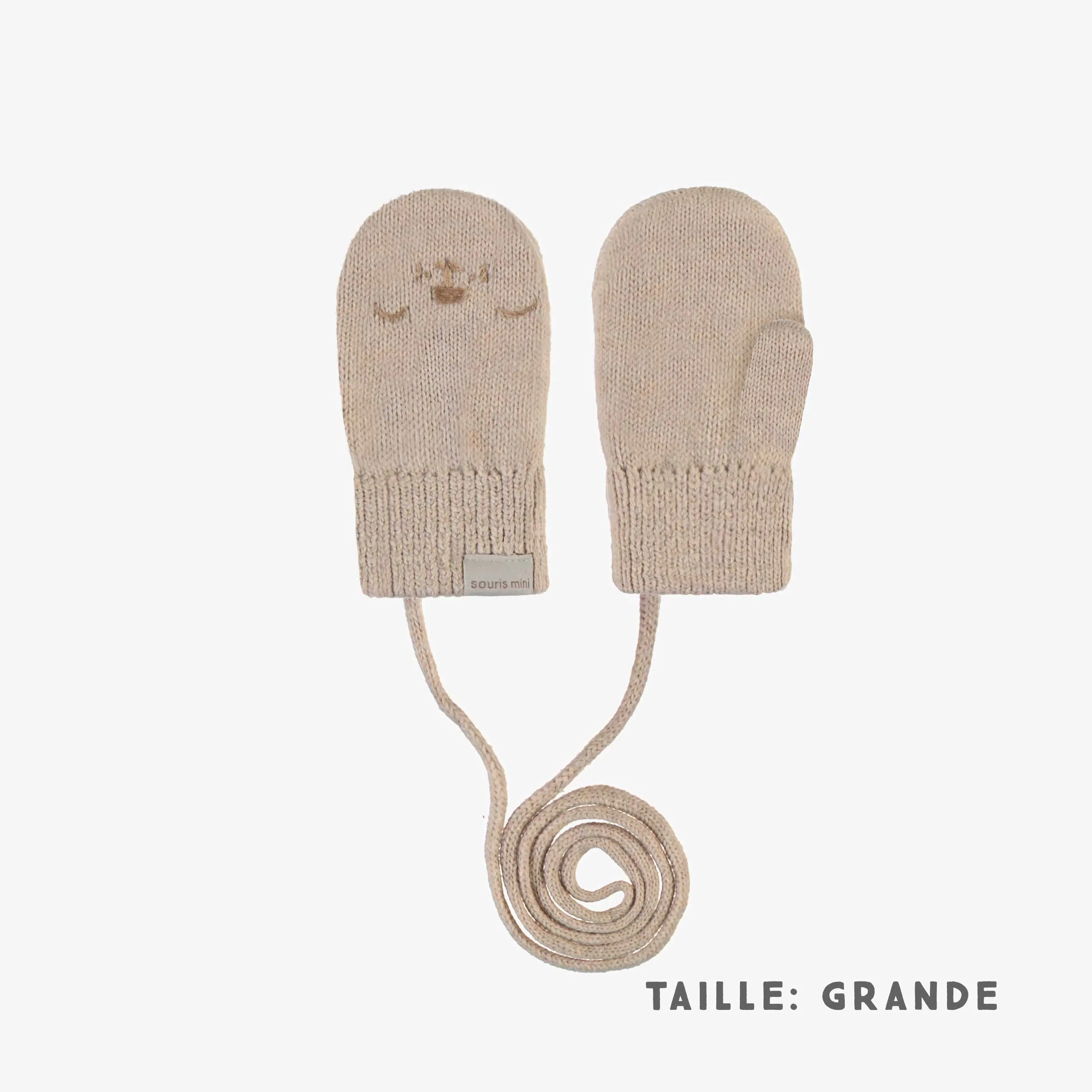 Mitaines crème avec cordon en tricot, bébé || Cream knitted mittens with a drawstring, baby